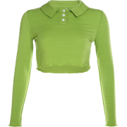 Avocado Green Polo Collar Wool Top T-Shi - Košulje - kratke - $25.99  ~ 165,10kn