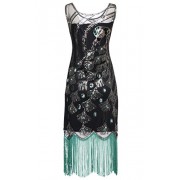 BABEYOND 20's Vintage Peacock Sequin Fringed Party Flapper Dress - Dresses - $34.99 