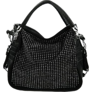 BENOITE Rhinestones Embellished Soft Leatherette Hobo Satchel Handbag Purse Convertible Shoulder Tote Bag Black - Hand bag - $27.50 