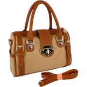 BRADLEY Dual Tone Brown Doctor Style Double Handle Satchel Handbag Purse Hobo Tote Bag w/Shoulder Strap - Hand bag - $29.99 