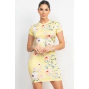 Baby Yellow Short Sleeve Floral Bodycon Dress - Dresses - $14.30 