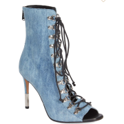 Balmain-Denim Lace up Peep toe booties - Stiefel - 