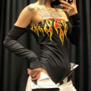 Bandeau flame print long sleeve personality bodysuit - Košulje - kratke - $19.99  ~ 126,99kn