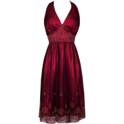 Beaded Mesh Satin Holiday Gown Party Cocktail Prom Halter Dress Red - Dresses - $39.99 