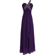 Beaded One-Shoulder Chiffon Long Goddess Gown Prom Dress Purple - Dresses - $149.99 