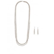Beaded Metallic Layered Necklace with Earrings - Earrings - $6.99 