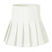 Beautifulfashionlife Women's High Waist Solid Pleated Mini Skirt(L, White) - Skirts - 