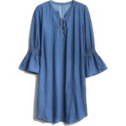 Bell-Sleeve Lace-Up Denim Dress - Haljine - 