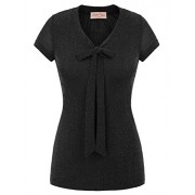 Belle Poque Stretchy Short Sleeve Glitter See Through Back Bow Tie Top Shirt BP600 - Košulje - kratke - $15.88  ~ 100,88kn