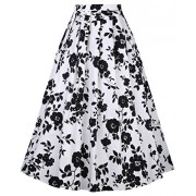 Belle Poque Women Vintage Print Pleated Maxi Skirt A Line Long Skirt - Skirts - $16.99 
