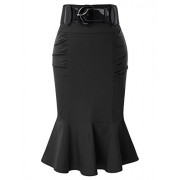 Belle Poque Women's Pencil Skirt with Belt BP627 - Flats - $16.88 