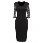 BeryLove Women's 3/4 Lace Sleeves Business Lace Slim Cocktail Pencil Dress - sukienki - $18.99  ~ 16.31€