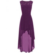BeryLove Women's Lace Hi Low Bridesmaid Dress Belt Chiffon Homecoming Gown - Dresses - $37.99 