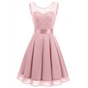 BeryLove Women's Short Floral Lace Bridesmaid Dress A-line Swing Party Dress - sukienki - $32.99  ~ 28.33€