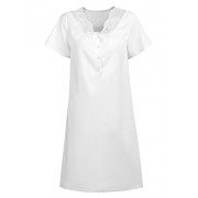 Bifast Women Cotton Short Sleeve A-Line Ruffle Hem Lace Prints Sleepwear Dress Victorian-Style S-XXL Nightgown - Kleider - $16.99  ~ 14.59€