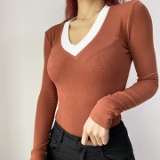 Big V-neck color matching long-sleeved T - Košulje - kratke - $25.99  ~ 165,10kn