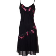 Black Chiffon Beaded Embroidered Knee-Length Holiday Party Gown Cocktail Dress Prom Black/pink - Dresses - $69.99 