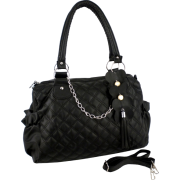 Black Flower Diamond Quilted Double Top Handle Shopper Hobo Satchel Purse Handbag Shoulder Tote Bag - Hand bag - $25.50 