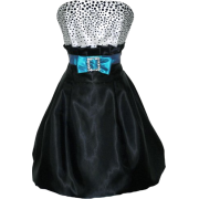 Black White Polka Dot Bubble Mini Cocktail Prom Dress Holiday Party Gown Black/White/Turquoise - Dresses - $71.99 