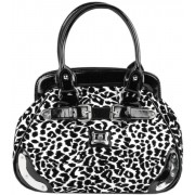 Black and White Chic Cheetah Print Velvet Texture Bowler Satchel Hobo Handbag - Hand bag - $29.99 