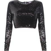 Black Cropped Sequin Top  - Camisetas manga larga - 