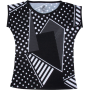 Black And White Polka Dots Geo Print Tee - T-shirts - $46.00 