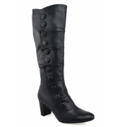 Black Button Leather Boots - Сопоги - 