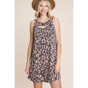 Black Cute Animal Print Cut Out Neckline Sleeveless Tunic Dress - Dresses - $37.95 