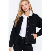 Black Inner Fur Black Oversized Denim Jacket - Jacket - coats - $52.25 