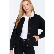 Black Inner Fur Black Oversized Denim Jacket - Kurtka - $52.25  ~ 44.88€