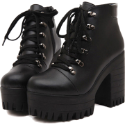 Black Lace-Up Boots - Čizme - 