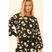 Black Leopard Print Pullover Sweater - Puloverji - $77.00  ~ 66.13€