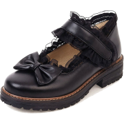 Black Lolita Lace Bow Leather Heels - Klasični čevlji - 