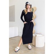 Black Midi Sleeve Basic Maxi Dress - Vestiti - $34.65  ~ 29.76€