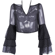 Black Perspective Chiffon Shirt Flare Sl - Shirts - lang - $25.99  ~ 22.32€