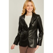 Black Pu Woven Solid Blazer - Jacket - coats - $49.50 