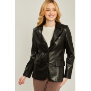 Black Pu Woven Solid Blazer - Kurtka - $49.50  ~ 42.51€