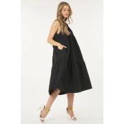 Black Sleeveless Basic Stretch Poplin Dress With Layers - Dresses - $92.95 