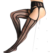 Black Striped Crotchless Stockings - Persone - 