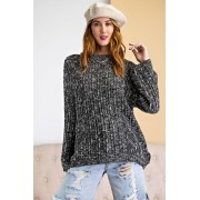 Black Textured Knitted Sweater - Pullovers - $39.49 
