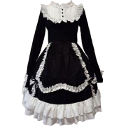 Black White Short Lolita Lace Maid Dress - Obleke - 
