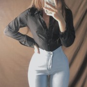 Black slim temperament fashion waist long sleeve shirt - Camicie (corte) - $25.99  ~ 22.32€