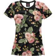 Black t-shirt with pink roses - Camisola - curta - $23.00  ~ 19.75€