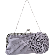 Blossom Flower Rhinestones Decor Kiss Clasp Closure Soft Mini Evening Bag Clutch Handbag Purse Baguette Shoulder Bag w/2 Chain Straps Gray - Hand bag - $22.50 