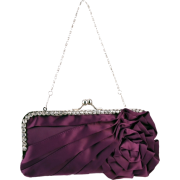 Blossom Flower Rhinestones Decor Kiss Clasp Closure Soft Mini Evening Bag Clutch Handbag Purse Baguette Shoulder Bag w/2 Chain Straps Purple - Hand bag - $22.50 