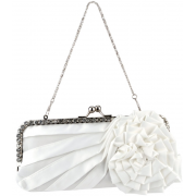 Blossom Flower Rhinestones Decor Kiss Clasp Closure Soft Mini Evening Bag Clutch Handbag Purse Baguette Shoulder Bag w/2 Chain Straps White - Hand bag - $22.50 