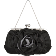 Blossom Rose Rhinestones Clasp Closure Soft Evening Bag Baguette Clutch Handbag Purse Shoulder Bag w/2 Chain Straps Black - Hand bag - $22.50 