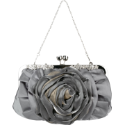 Blossom Rose Rhinestones Clasp Closure Soft Evening Bag Baguette Clutch Handbag Purse Shoulder Bag w/2 Chain Straps Grey - Hand bag - $22.50 