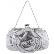 Blossom Rose Rhinestones Clasp Closure Soft Evening Bag Baguette Clutch Handbag Purse Shoulder Bag w/2 Chain Straps Silver - Hand bag - $22.50 