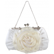 Blossom Rose Rhinestones Clasp Closure Soft Evening Bag Baguette Clutch Handbag Purse Shoulder Bag w/2 Chain Straps White - Hand bag - $22.50 